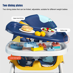 Chaise de salle à manger à bascule multifonctionnelle pliante pour bébé, chaise haute réglable en hauteur avec assiette - Product Image 5