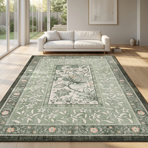 Tapis vintage lavable à poils ras, vert sauge, style Cottagecore, motif botanique, fabriqué à la machine, <span class=keywords><strong>pour</strong></span> salon, collection Provence - Product Image 2