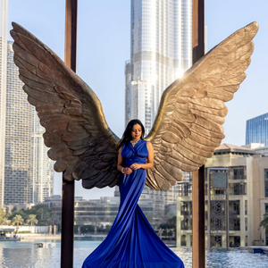 Elegant <b>Royal</b> <b>Blue</b> Long Train Flying Satin Gown <b>Dress</b> <b>for</b> Women High End Designer Photoshoot Outfit Evening <b>Party</b> Ball Gown - Product Image 1