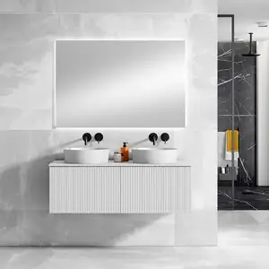 Tocador moderno de baño, mueble doble montado en la pared con espejo, venta al por mayor