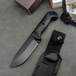Cuchillo de hoja fija negro, hoja 8Cr13Mov, mango trenzado de nailon, herramientas multifuncionales EDC para acampar al aire libre, pescar, con funda - Product Image 1