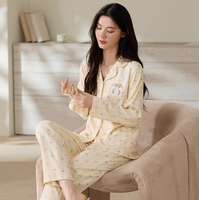 Ensemble de pyjamas pour femmes en gros, doux et respirant, imprimé floral, chemise à manches longues boutonnée et pantalon de nuit