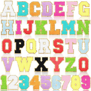 Venta al por mayor DIY toalla <span class=keywords><strong>bordado</strong></span> alfabeto inicial brillo hierro <span class=keywords><strong>en</strong></span> Chenille colorido carta parches - Product Image 1