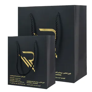 Kolu ile özelleştirilmiş altın folyo Logo lüks alışveriş kağıt torbalar karton kağıt torba ambalaj
