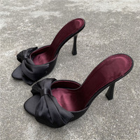 Nouvelles Mules et Claquettes de Créateur à Talon Haut avec Nœud, Talon Fin, Marque de Chaussures pour Femme, Sandales à Talon Aiguille à Bout Pointu