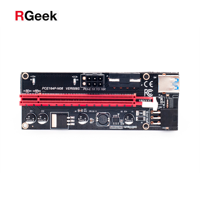 RGeek PCI VER 009S Wholesale Dual 6Pin PCIe Riser Card Adapter PCI-E PCI Express Riser Card 1x to 16x USB 3.0 Cable Adapter