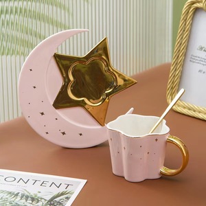 Irregular Nordic Star Moon Shape Plate Gold Handle Ceramic Tea <strong>Cup</strong> and Saucer Gift Set Porcelain <strong>Espress</strong> Coffee Mug - Product Image 5