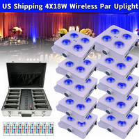 10 pièces + étui / Projecteurs LED de mariage et de disco 4x18W RGBWAUV 6-en-1 sur batterie sans fil, Projecteur PAR sans fil, Projecteurs LED sans fil pour scène