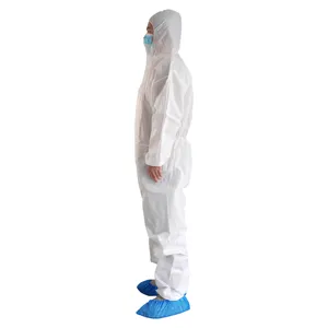 Non woven SMS PP + PE pakaian pelindung sekali pakai tahan air Coverall dengan harga pabrik