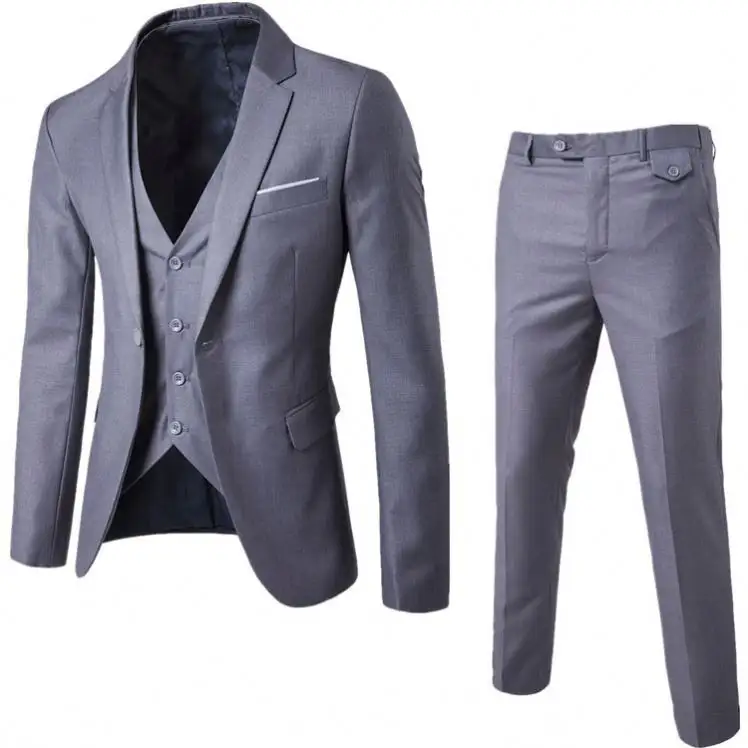 Ensemble de 3 pièces pour homme, veste de soirée unie à un bouton, coupe Slim, simple boutonnage, costume pour homme, gilet et pantalon