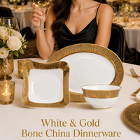 Service de table en porcelaine fine, ensemble d'assiettes et de bols modernes de style occidental, présentation en coffret cadeau, service de table plaqué or