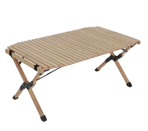 Çin dış mekan mobilyası kamp katlanır ahşap rulo piknik masası