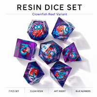 Ensemble de dés DND en résine liquide transparente, violet, rouge, bleu, fait main, écologique, 1 pièce, à bords tranchants, polyédrique, pour jeux de société RPG