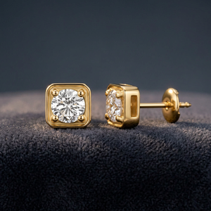 Bezel-Set Solitaire <b>Diamond</b> <b>Square</b> Stud <b>Earrings</b> - Product Image 5
