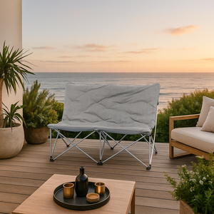 เก้าอี้พับคู่สแตนเลสสตีลคุณภาพพรีเมียม ทันสมัย สำหรับ 2 คน เหมาะสำหรับตั้งแคมป์ กันน้ำ น้ำหนักเบา พกพาสะดวก ใช้ได้ในสวนสาธารณะและลานบ้าน - Product Image 5