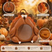 Sac Ita personnalisé mignon en forme de dinde de Thanksgiving, sac à main Kawaii avec grande fenêtre transparente, breloque feuille d'érable, cadeau d'automne