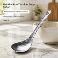 Sendok Sup Bunga Es Titanium Murni Anti Jamur Tahan Korosi Gagang Panjang Peralatan Makan Sup Nasi Satu Buah