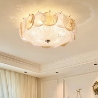 Plafonnier en verre à cadre en fer couleur crème pour chambre à coucher, luminaire LED moderne minimaliste haut de gamme, protection des yeux, style français