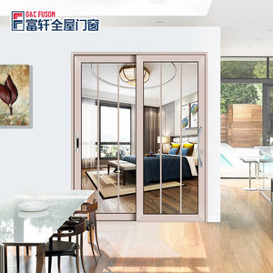 Fuson diseño moderno 96X80 puerta corredera de patio puertas corredizas de vidrio puertas corredizas de aluminio sin marco - Product Image 2