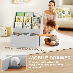 Libreria Moderna in MDF Grigio, <span class=keywords><strong>Scaffali</strong></span> Sicuri, Organizzatore <span class=keywords><strong>per</strong></span> Giocattoli, Unità di Stoccaggio in Legno <span class=keywords><strong>per</strong></span> <span class=keywords><strong>Cameretta</strong></span> dei Bambini - Product Image 4