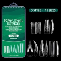 Nouvelles 75 pièces/boîte, styles variés, formes à ongles doubles, moules transparents en cristal pour extension rapide de gel, pour salon de manucure