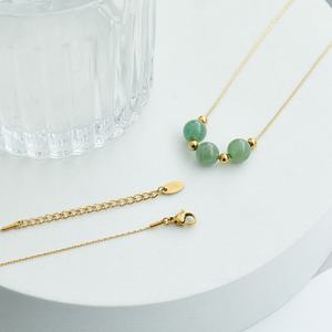 Collier en acier inoxydable personnalisé, sans ternissement, avec perles en pierre naturelle d'aventurine verte, vente en gros - Product Image 3