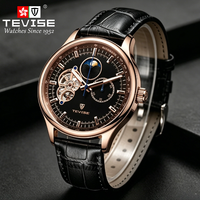 Montre automatique TEVISE avec logo personnalisé, montre mécanique pour homme avec phases solaires et lunaires, fournisseur d'usine OEM/ODM