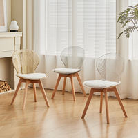Chaise de salle à manger légère en bois massif, rembourrée en PU, avec coque transparente en acrylique, idéale pour dortoirs d'étudiants, maisons de location et bureaux de balcon.