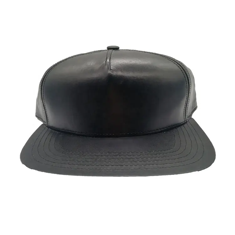 Özel 100% PU deri 5 panel düz ağız Snapback kap şapka 5 panel şapka