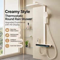 Ensemble de douche thermostatique mural blanc laiteux avec affichage LED de la température, pommeau de douche carré effet pluie