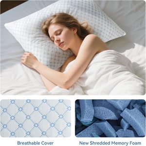Almohadas de espuma viscoelástica trituradas para juego de cama de 2, almohadas de enfriamiento para dormir tamaño Queen paquete de 2, almohada fresca ajustable - Product Image 3