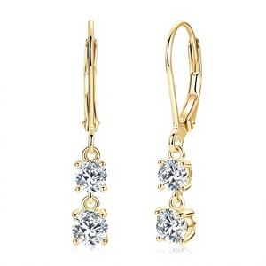Boucles d'oreilles pendantes en argent 925 avec moissanite taille brillant rond, sertissage griffe, fermoir à levier, bijoux fins pour mariage, fête, femme, cadeau de luxe - Product Image 4