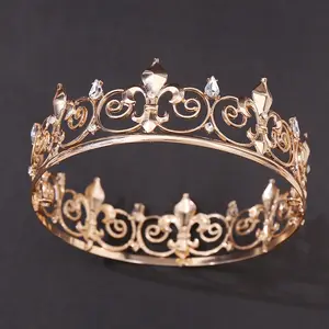 Full King Gold Hombres Coronas y Tiaras Metal Cumpleaños Corona Prom Accesorios para el cabello Decoraciones para fiestas de disfraces para adultos y niños