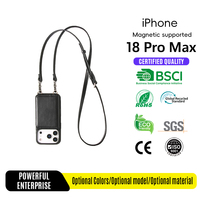 Dompet Kulit Anti RFID dengan Tali Selempang untuk iPhone 18 Pro Max, Slot Kartu Banyak, Penutup Tali Bahu, Aman untuk Perjalanan Tanpa Genggam