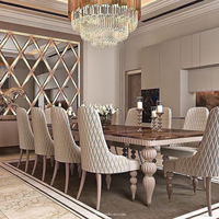 Ensemble de salle à manger de luxe moderne de style villa italienne à prix abordable, table en marbre marron 10 places et chaises en cuir