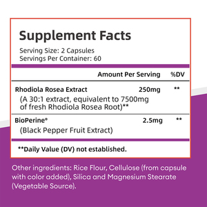 LUVVITA ODM/OEM Capsules d'extrait de Rhodiola Rosea pour la concentration mentale, l'énergie et le soutien immunitaire chez l'adulte – Soin de santé naturel - Product Image 2