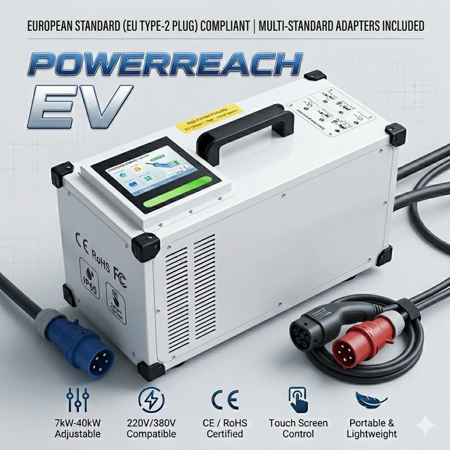 CE Approved New 7kW 15kW 20kW DC Portable Emergency EV Charger 220V 380V CEE Plug Fleet Roadside Assistance