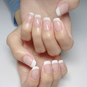 Faux ongles courts style français, 24 pièces, pointes blanches nues naturelles, brillantes, presse sur les ongles, manucure, beauté - Product Image 2