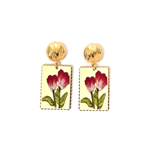 Boucles d'oreilles pendantes tendance en acier inoxydable 316L plaqué or PVD, design tulipe durable et résistant - Product Image 2