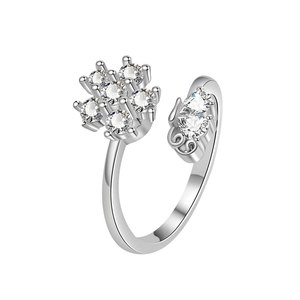 Anillo Abierto de Cobre con Zirconia en Racimo Geométrico para Mujer, con Flor Giratoria, Bañado en Oro Blanco, Joyería Antiestrés - Product Image 5