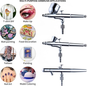Airbrush Spray Gun Kit: 3 Pack of 0.25, 0.35, 0.5mm Needles Pre-Equipped Air Brush <b>Paint</b> Guns - for Model Nail Makeup <b>Cake</b> - Product Image 1