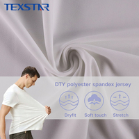 Tissu tricoté jersey simple en polyester et élasthanne, aspect coton, finition mate, 200 g/m², pour T-shirt, vente en gros