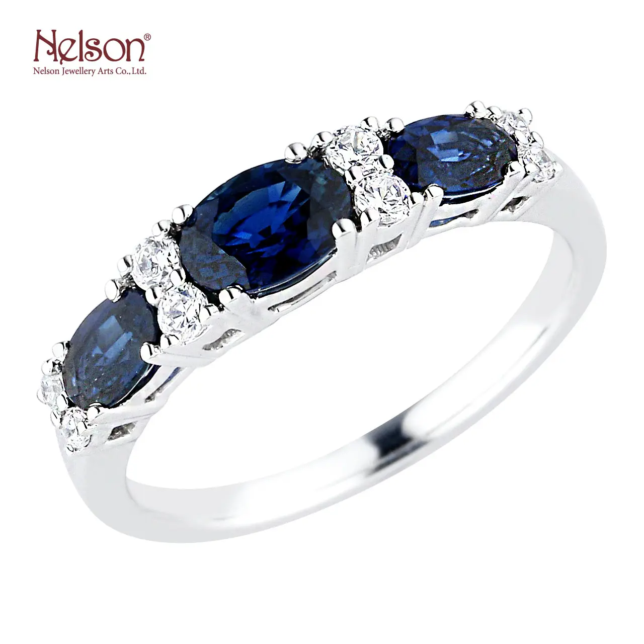 Zero risk Wholesale price no MOQ OEM ODM Award Winning Factory 18K 750 White Gold Genuine Blue Sapphire Diamond Anniversary Ring