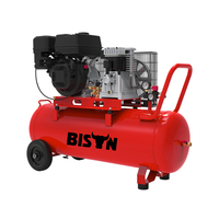 Compresseur d'air portable à essence BISON (CHINE) 110 V, double cylindre, 12 CFM, 5 kW, 6 CV, 100 L, entraînement par courroie