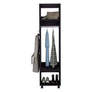 Armario de Madera Convertible Negro con Espejo, Puerta Corredera, 3 Estantes, 2 Cajones, Diseño Europeo Moderno para Dormitorio - Product Image 6