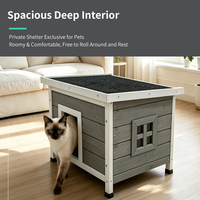 Maison pour chat en bois pour jardin, abri extérieur pour chaton avec toit ouvrable résistant à l'eau et fenêtre d'intimité, gris