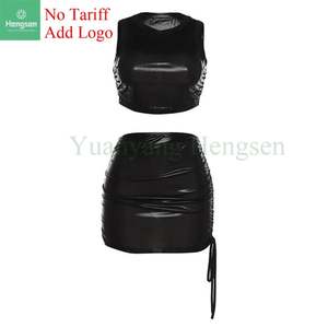 مجموعة لامعة شفافة للنساء صدرية بسيطة بدون خصر + فستان قميص مع مجموعة عصرية من ملابس الشارع - Product Image 1