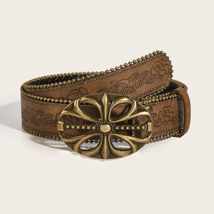 Cintura da Donna JULUN Vintage con Fibbia a Croce Incisa, Cintura Multicolore con <span class=keywords><strong>Borchie</strong></span>, Accessorio Moda Audace <span class=keywords><strong>per</strong></span> Jeans - Product Image 4