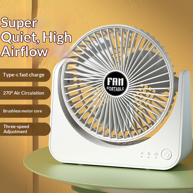 New USB Mini Electric Fan Desktop Rechargeable Office Student Dormitory Silent Strong Airflow Suitable Use ABS