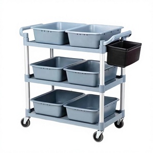 Chariot de service alimentaire commercial Liyonda moderne à 3 niveaux - Gris, noir, plastique, aluminium, pour restaurants, cuisines, hôtels - Product Image 3